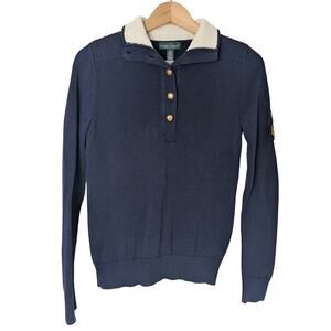 Ralph Lauren Jeans Co Navy Gold Button Collar Logo Sweater Women S Nautical Prep